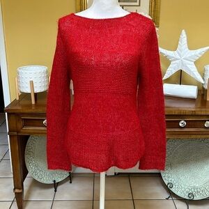 Sydney Easton Red Mohair Cotton Blend Scoop Neck Long Sleeve Pullover Sweater